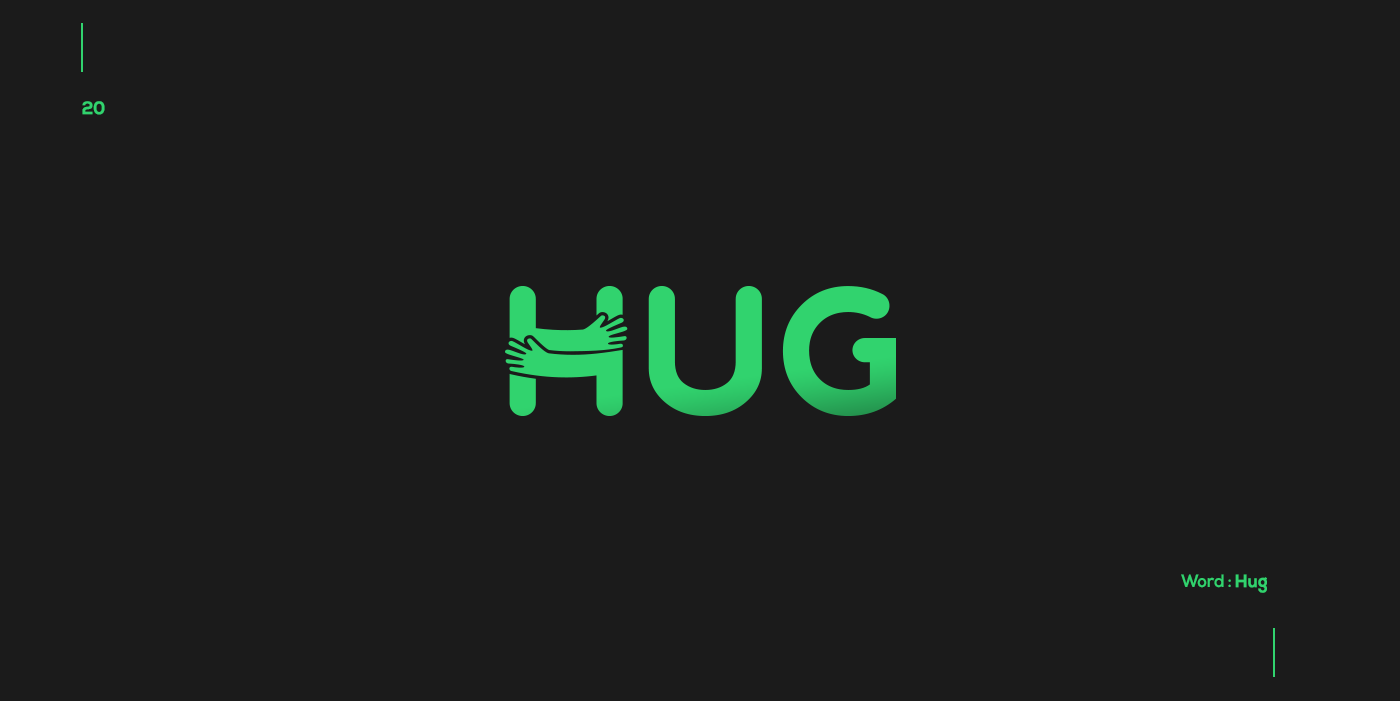 Creative typographic logos that visualize the meanings of words - Hug