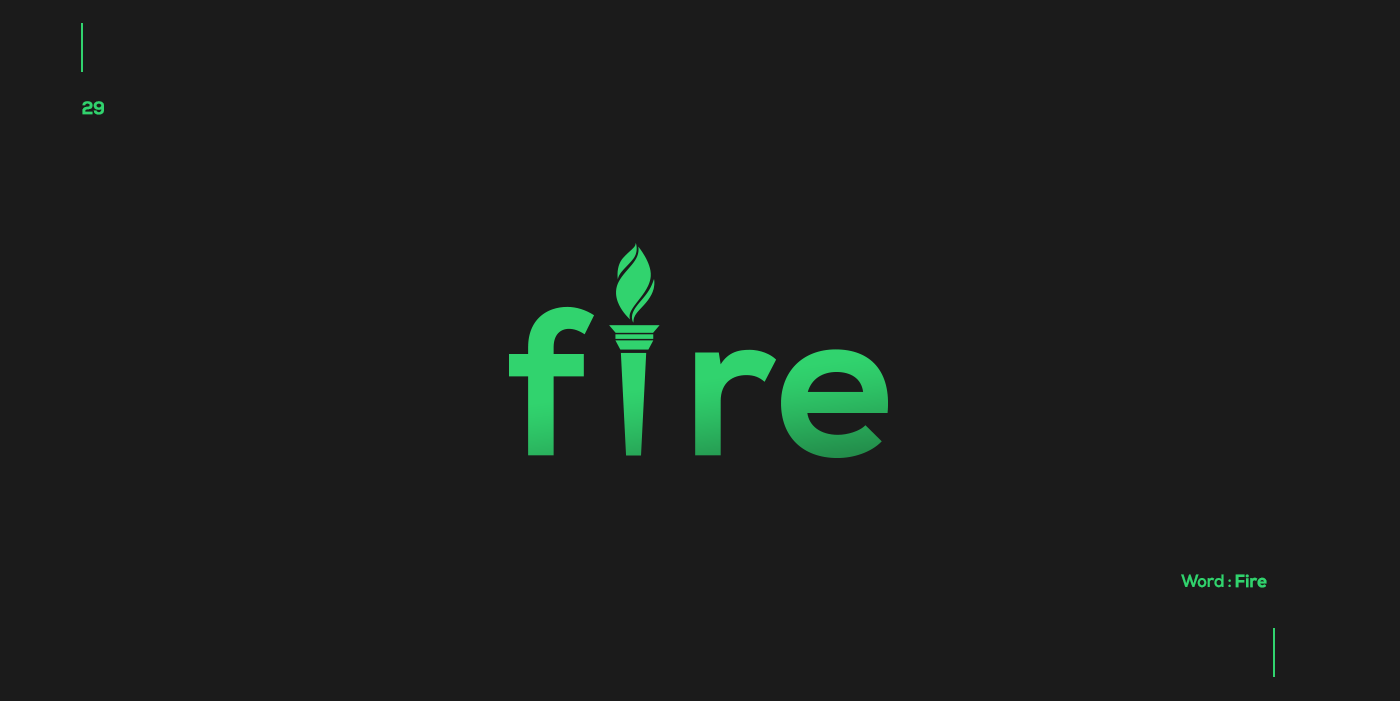 Creative typographic logos that visualize the meanings of words - Fire