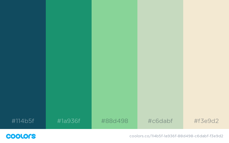 Green color shades, combinations, palettes, schemes