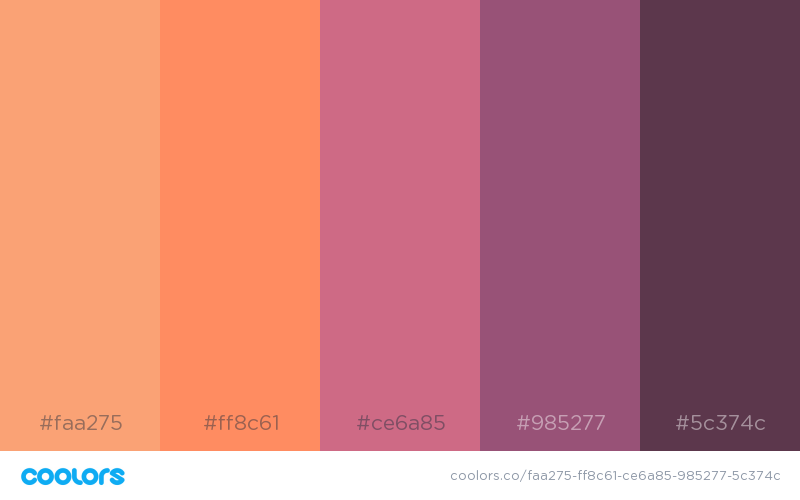 Orange & Purple color shades, combinations, palettes, schemes