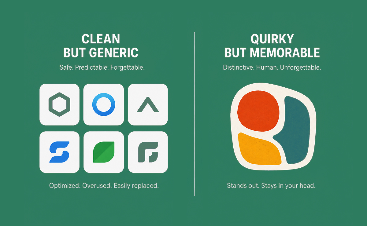 Clean vs Quirky Logo Design Comparison Clean generic logos compared with quirky memorable logo design