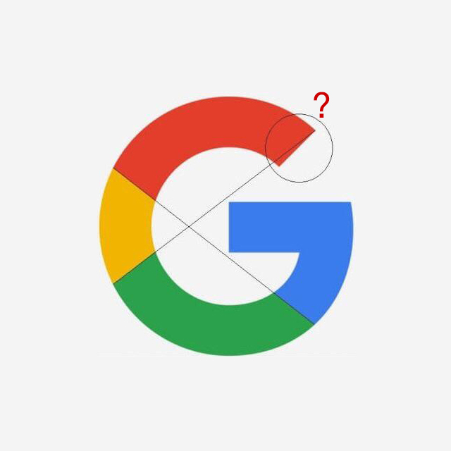 Google logo geometry showing color segment boundaries that don't meet in a straight line across the letterform