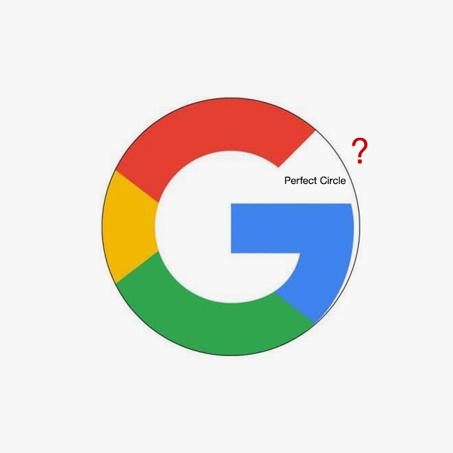 Perfect circle drawn on the outside of the Google G logo showing the letterform sits inside a true geometric circle