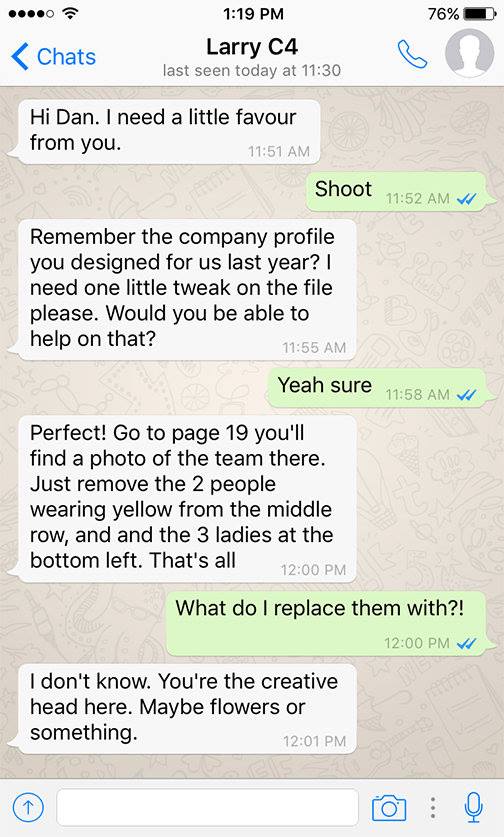 Client - Designer WhatsApp conversations - 1