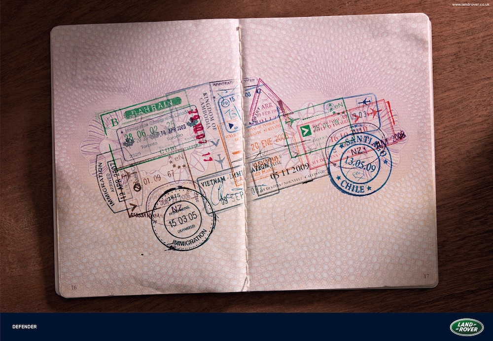 Creative art direction & post production ads - Land Rover Defender Passport Stamps
