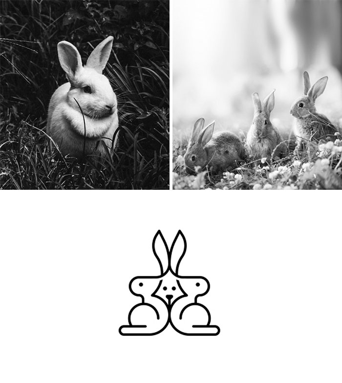 Brand logos made by combining two two objects - Rabbit Family