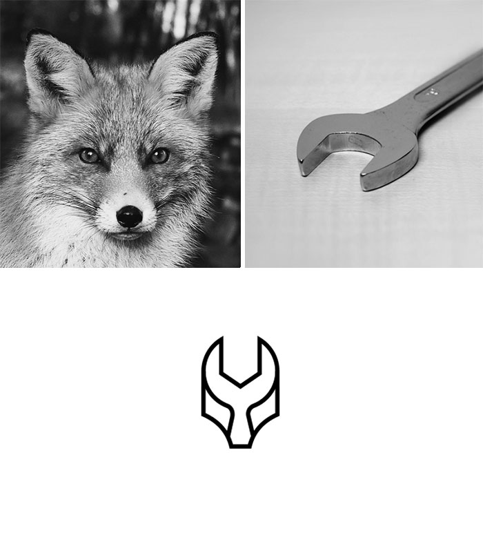 Brand logos made by combining two two objects - Fox Garage