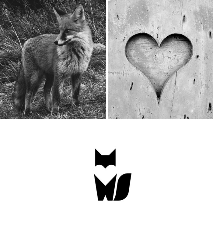 Brand logos made by combining two two objects - Fox Love