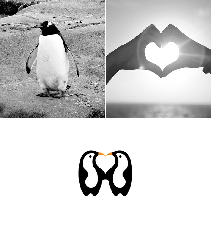 Brand logos made by combining two two objects - Penguin Love