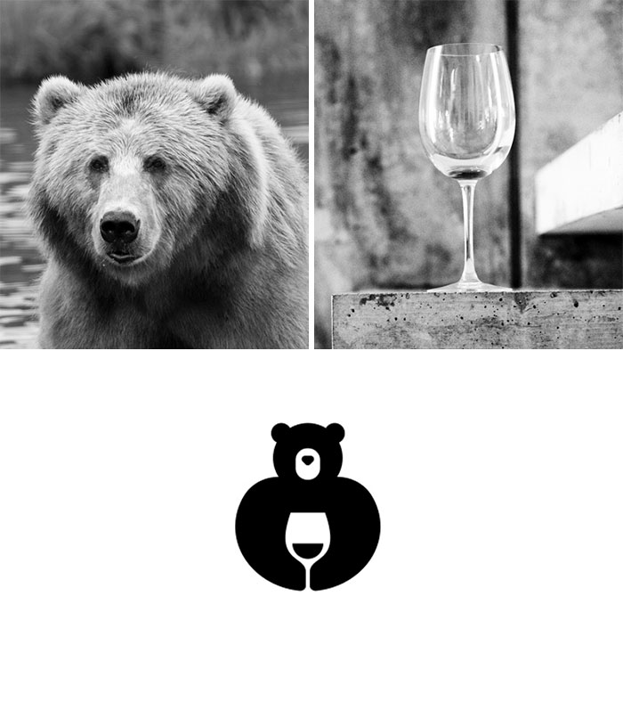 Brand logos made by combining two two objects - Wine Bear