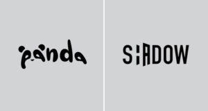 Creative typographic logos of panda and shadow with hidden meanings inside the letters
