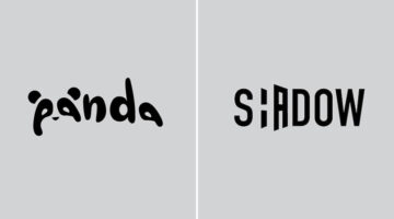 Creative typographic logos of panda and shadow with hidden meanings inside the letters