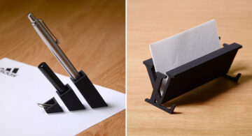 3D-printed Adidas pen holder and Louis Vuitton business card holder made from famous logo designs