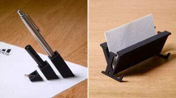 3D-printed Adidas pen holder and Louis Vuitton business card holder made from famous logo designs