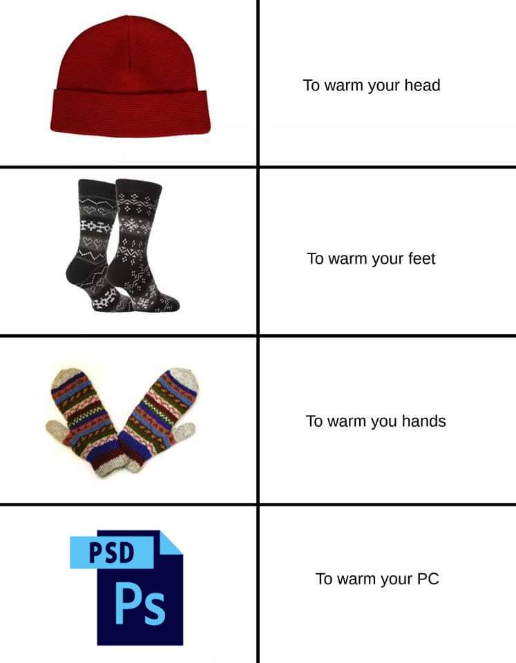 To warm you head, feet, hands, and PC (Photoshop)