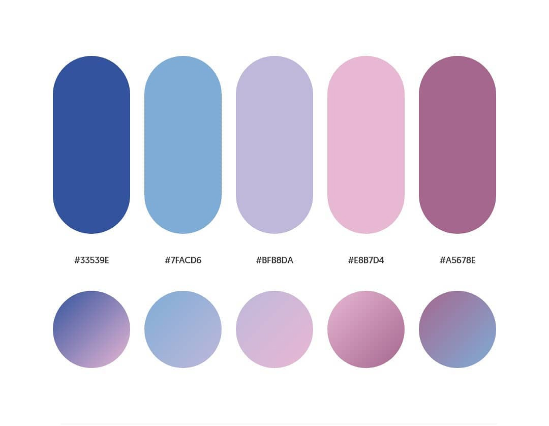 Schémas de couleurs bleu, violet, rose et palettes de dégradés