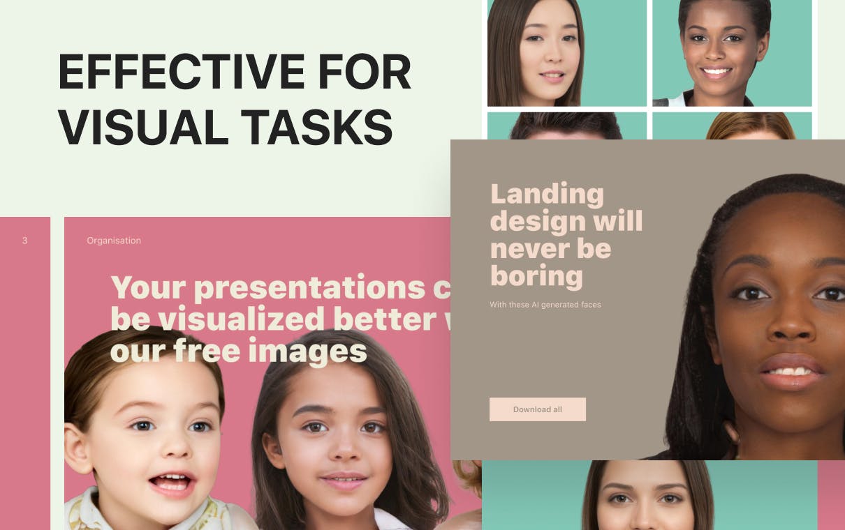 Effective for visual tasks - Presentations, Landing Pages, etc.