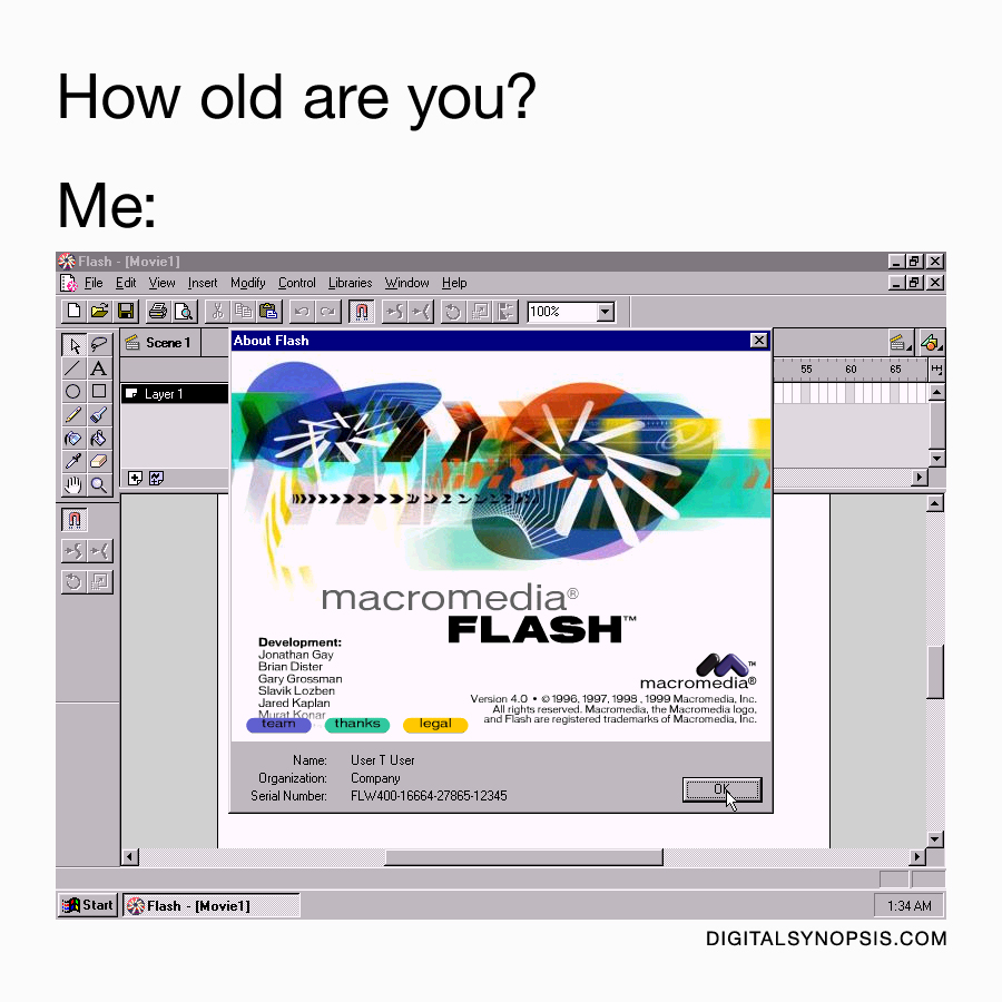 How old are you? Me: Macromedia Flash