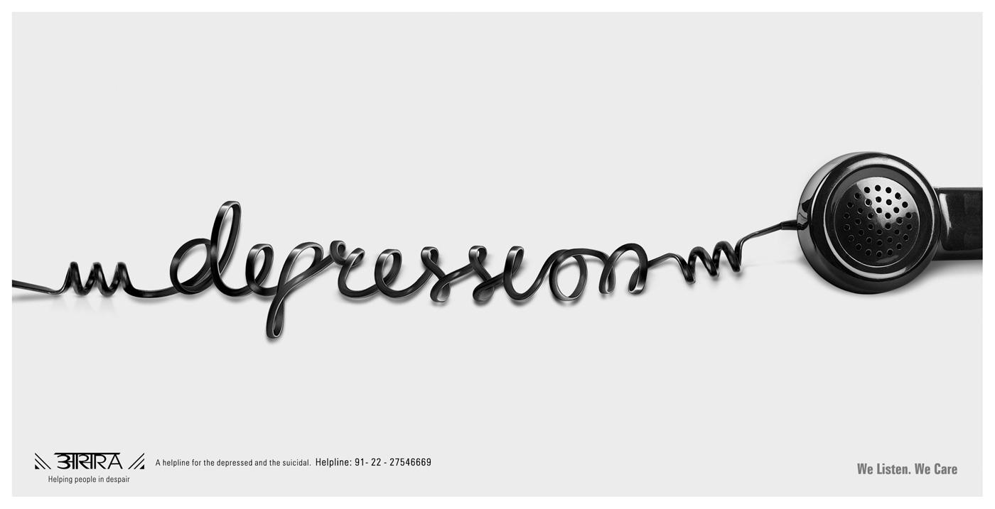 Creative Typography Ads - Aasra Helpline: Depression