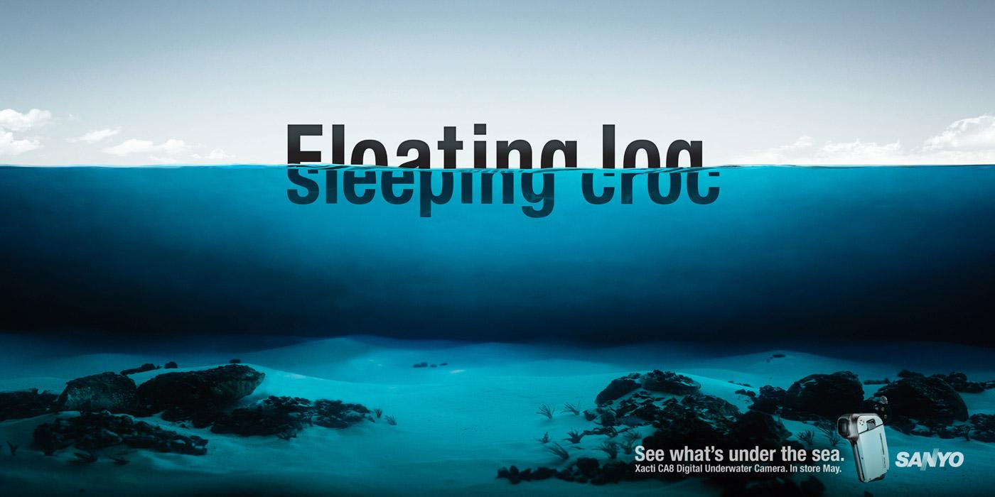 Creative Typography Ads - Sanyo: Floating Log, Sleeping Croc