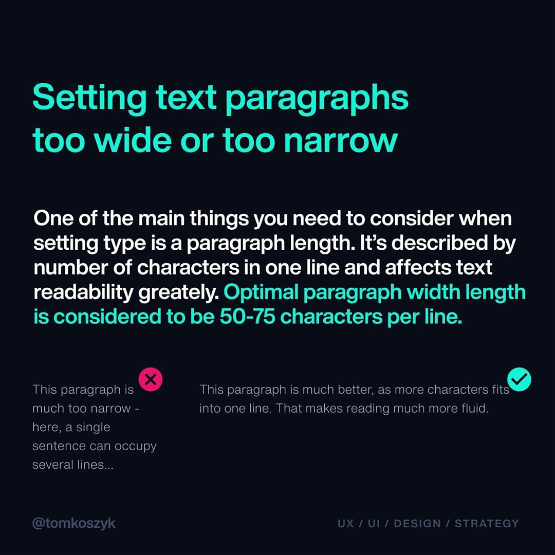 Typography / Typesetting mistakes - Setting text paragraphs too wide or too narrow