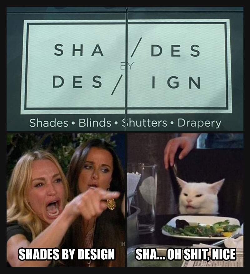 Shades By Design logo - Woman yelling at cat