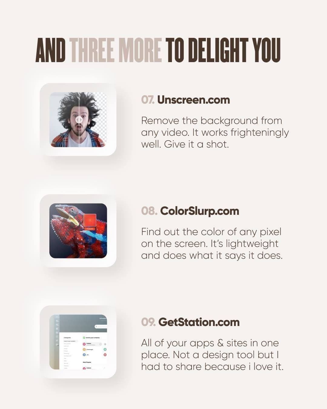Useful design tools - Unscreen, ColorSlurp, GetStation