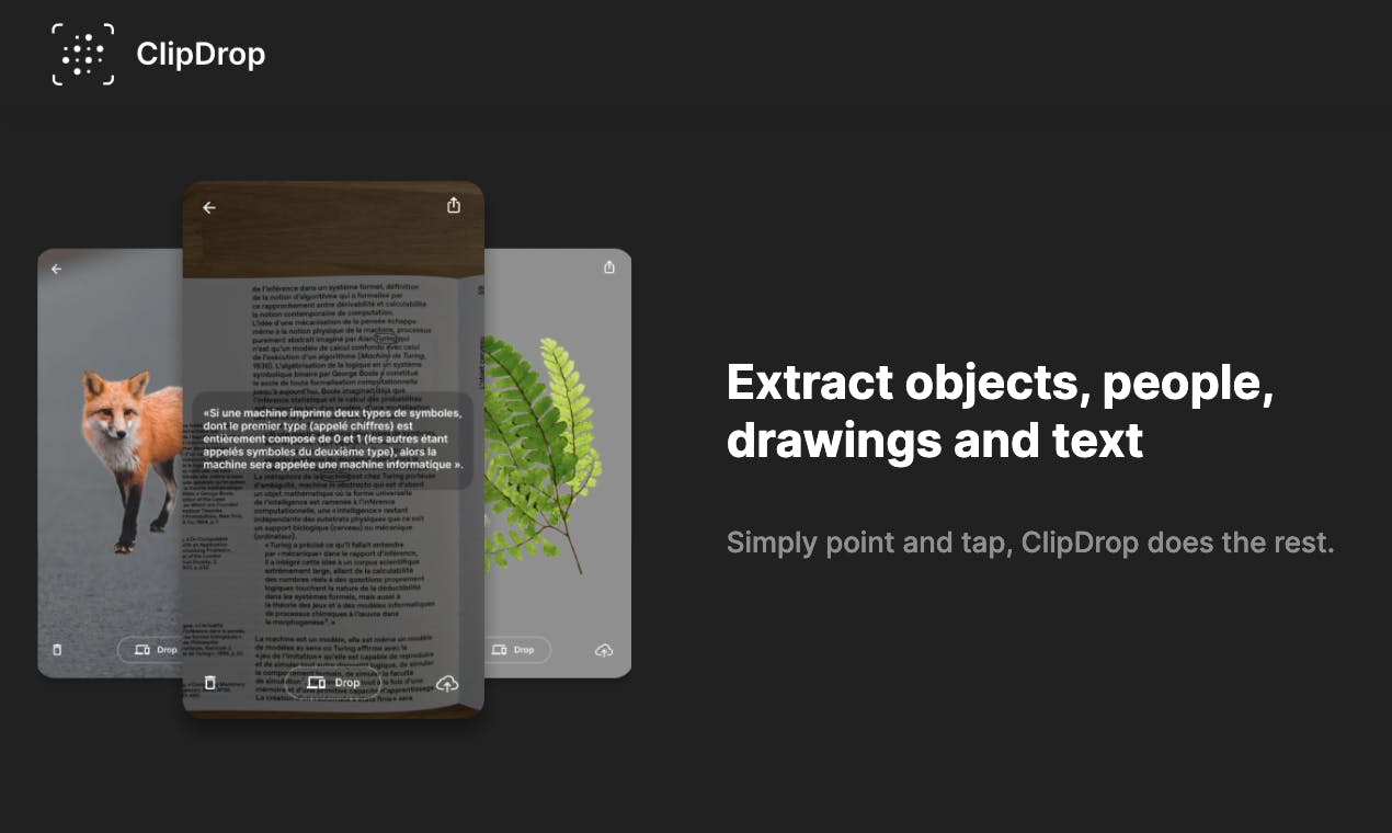 ClipDrop - Extract objects, people, drawings and text