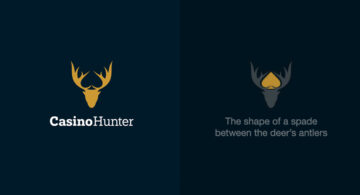 Casino Hunter logo with a hidden spade between deer antlers, featured in a collection of logos with hidden meanings