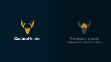 Casino Hunter logo with a hidden spade between deer antlers, featured in a collection of logos with hidden meanings