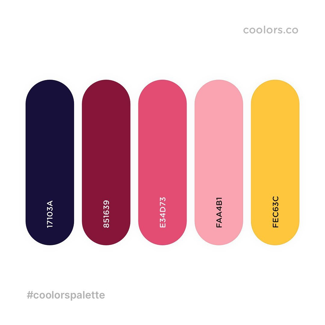 Blue, red, pink, yellow color palettes, schemes & combinations