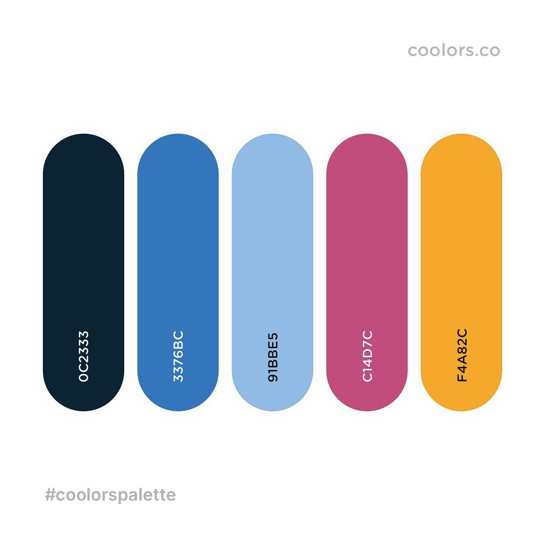 Blue, pink, orange color palettes, schemes & combinations