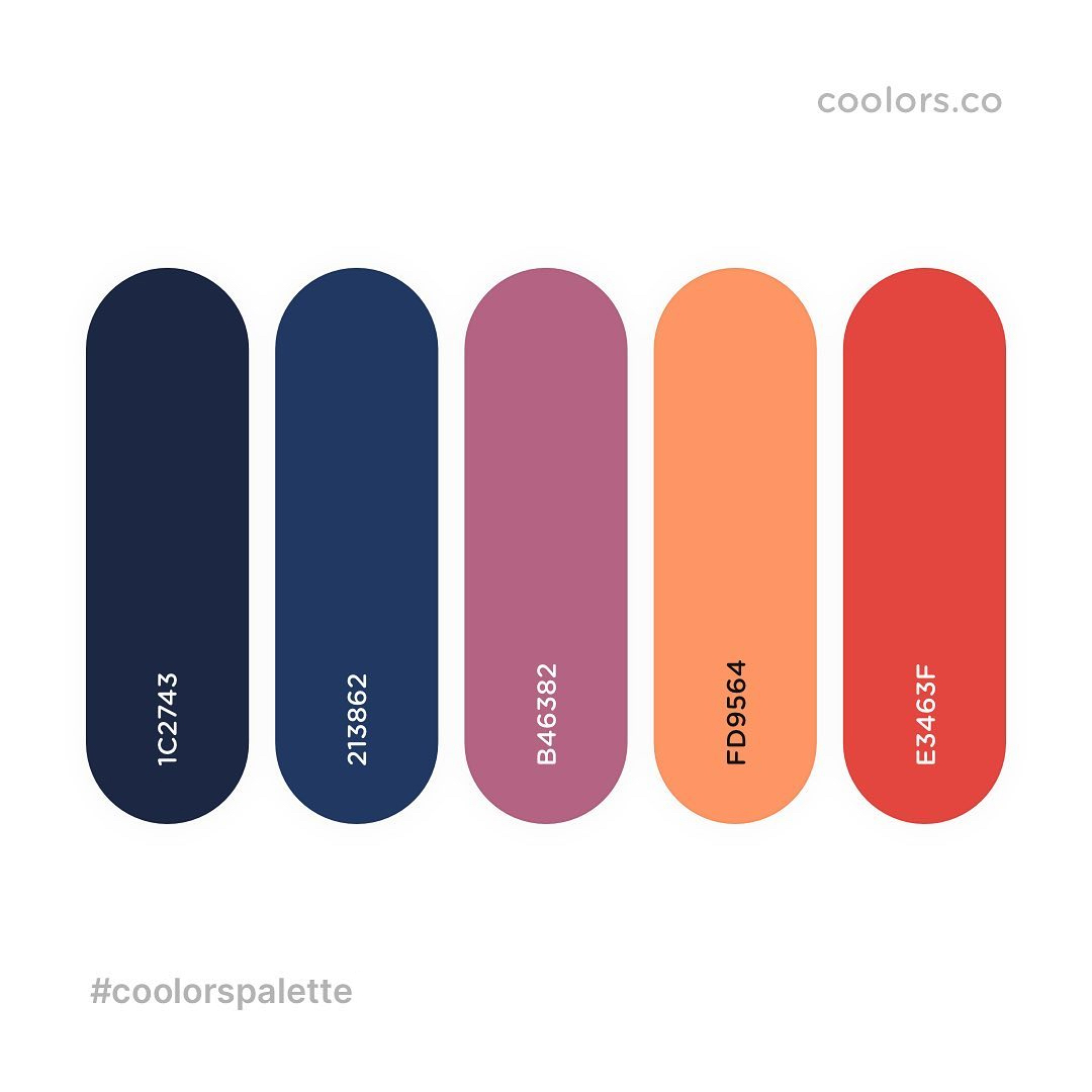 Blue, pink, orange, red color palettes, schemes & combinations