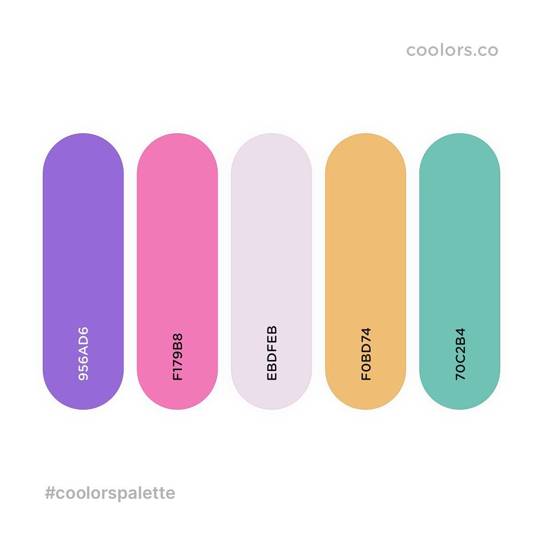 Purple, pink, yellow, green color palettes, schemes & combinations