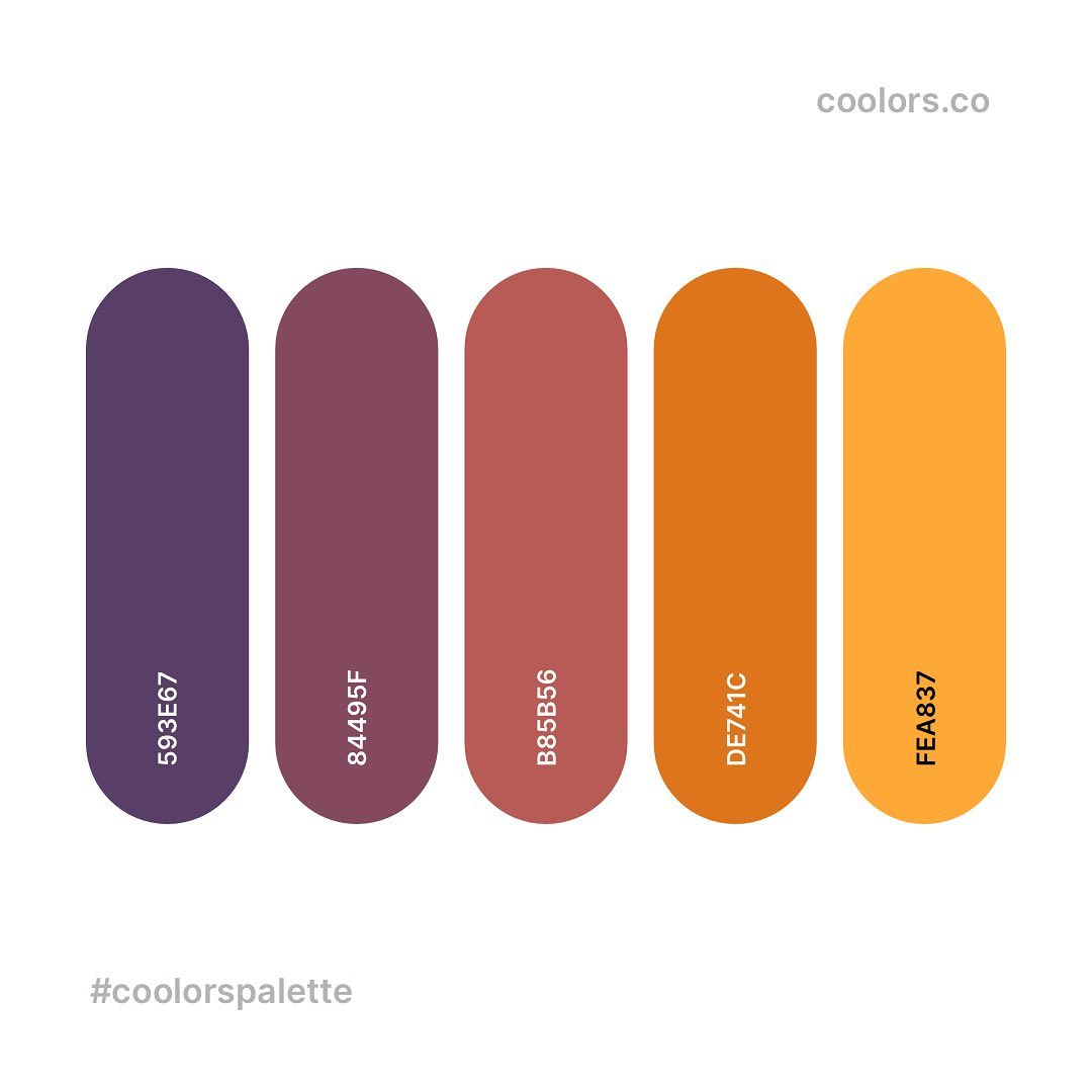 Purple, orange, yellow color palettes, schemes & combinations