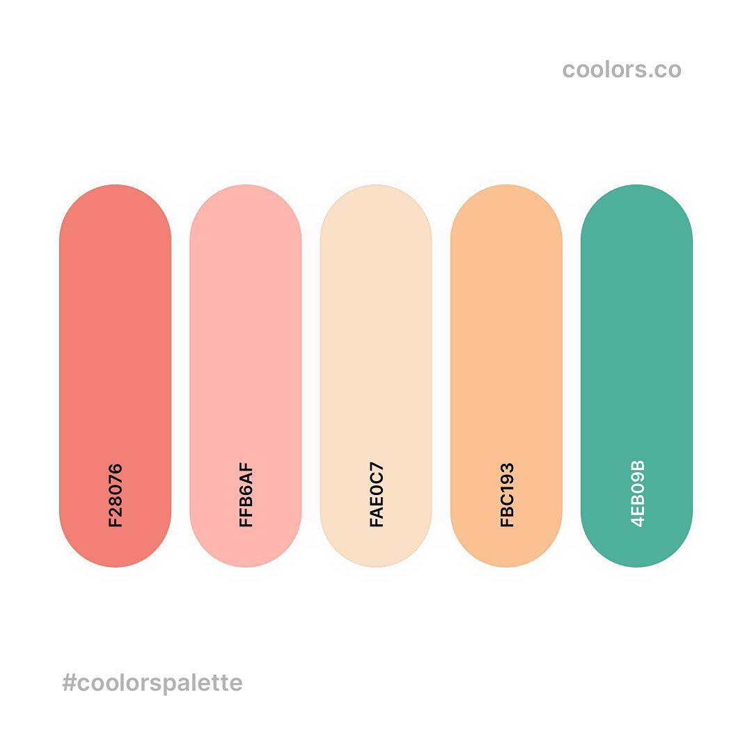 Orange, pink, green color palettes, schemes & combinations