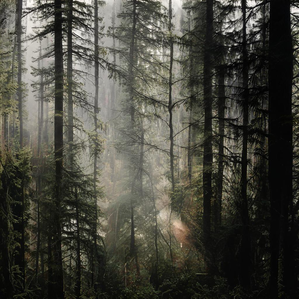 NVIDIA GauGAN2 can turn words into images - "Foggy morning in forest with tall trees"