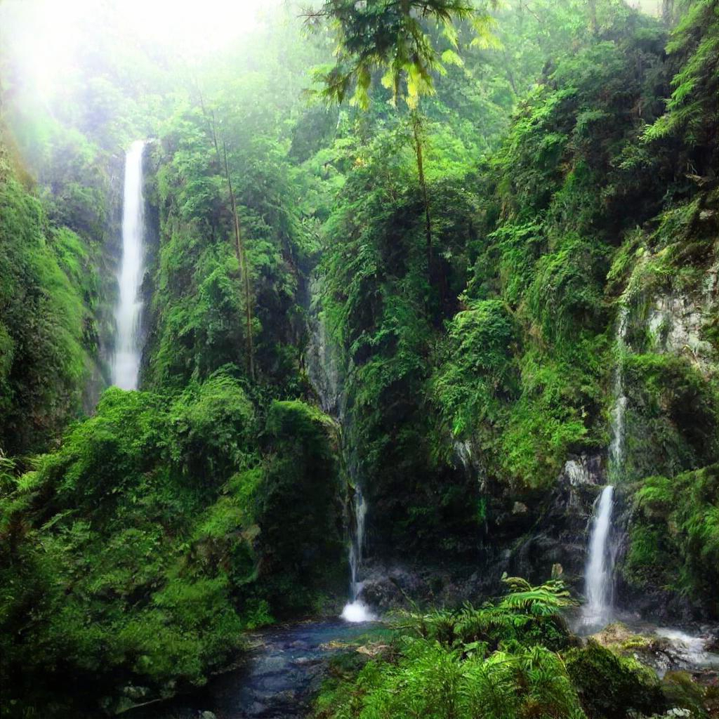 NVIDIA GauGAN2 can turn words into images - "Dense forest with waterfall"