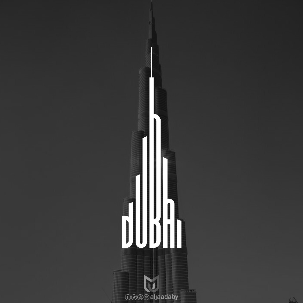 Typographic city logos based on their famous landmarks - Dubai (Burj Khalifa)