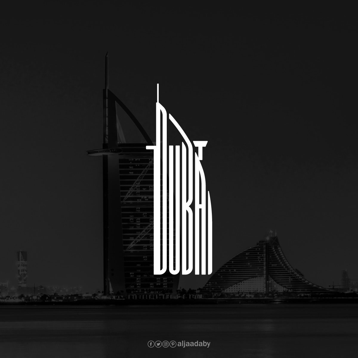 Typographic city logos based on their famous landmarks - Dubai (Burj Al Arab)