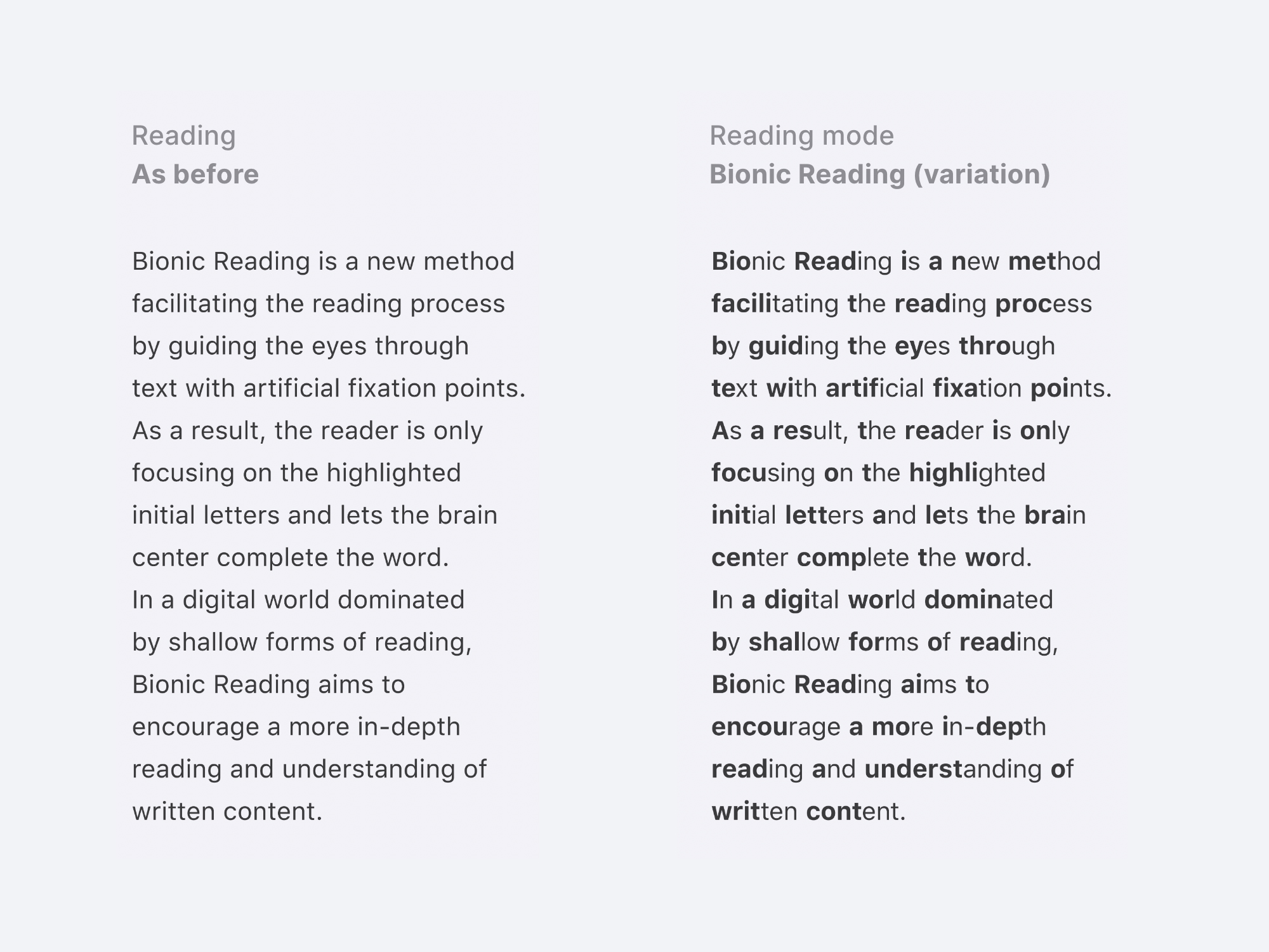 Normal Reading vs. Bionic Reading