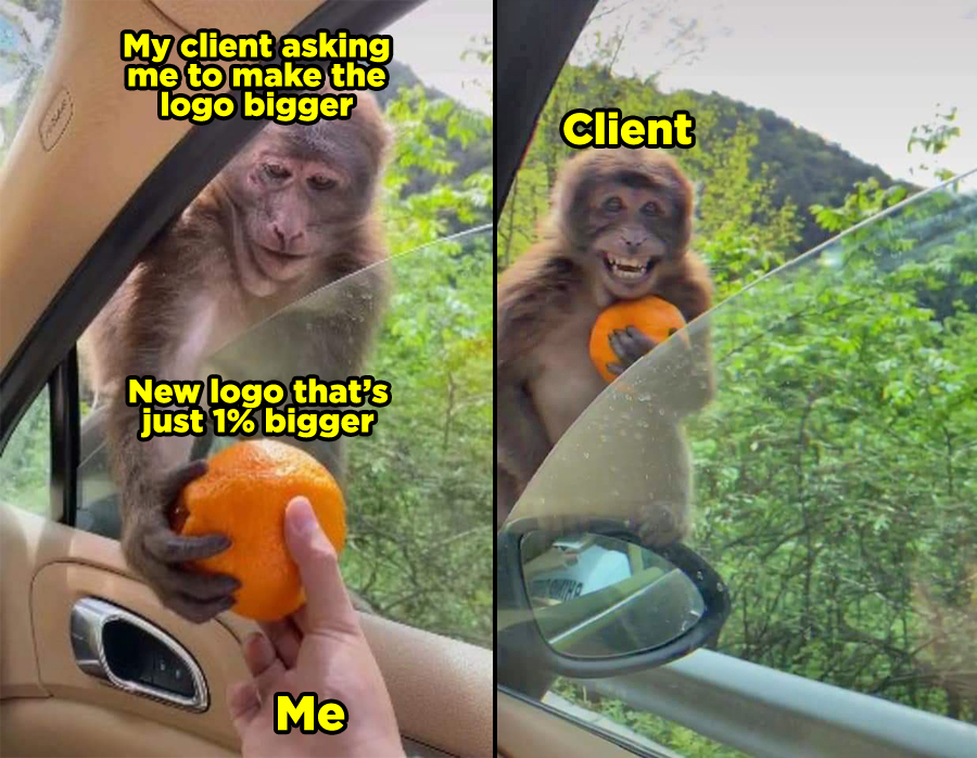 My client asking me to make the logo bigger vs. New logo that's just 1% bigger