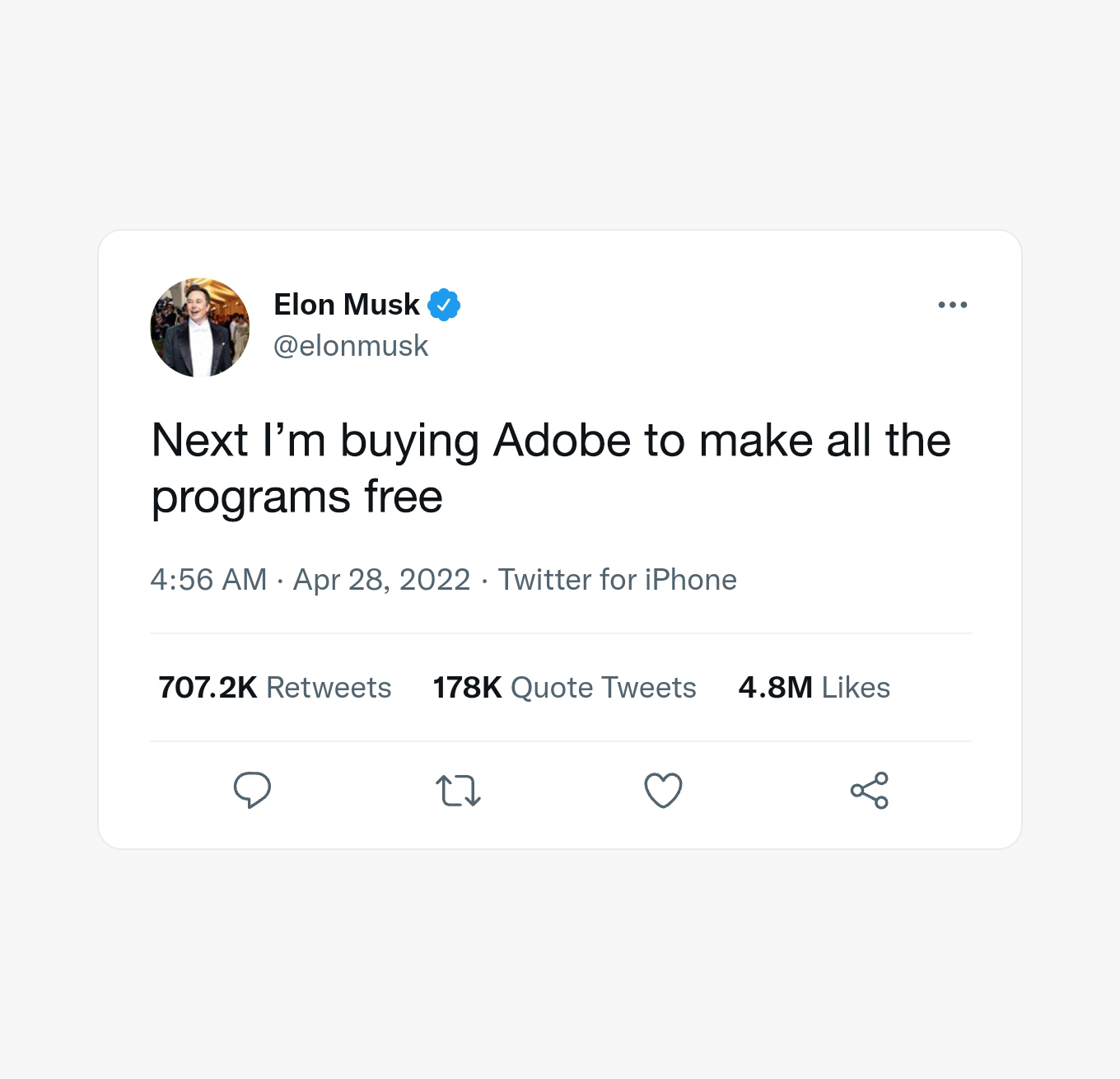 Elon Musk: Next I'm buying Adobe to make all the programs free