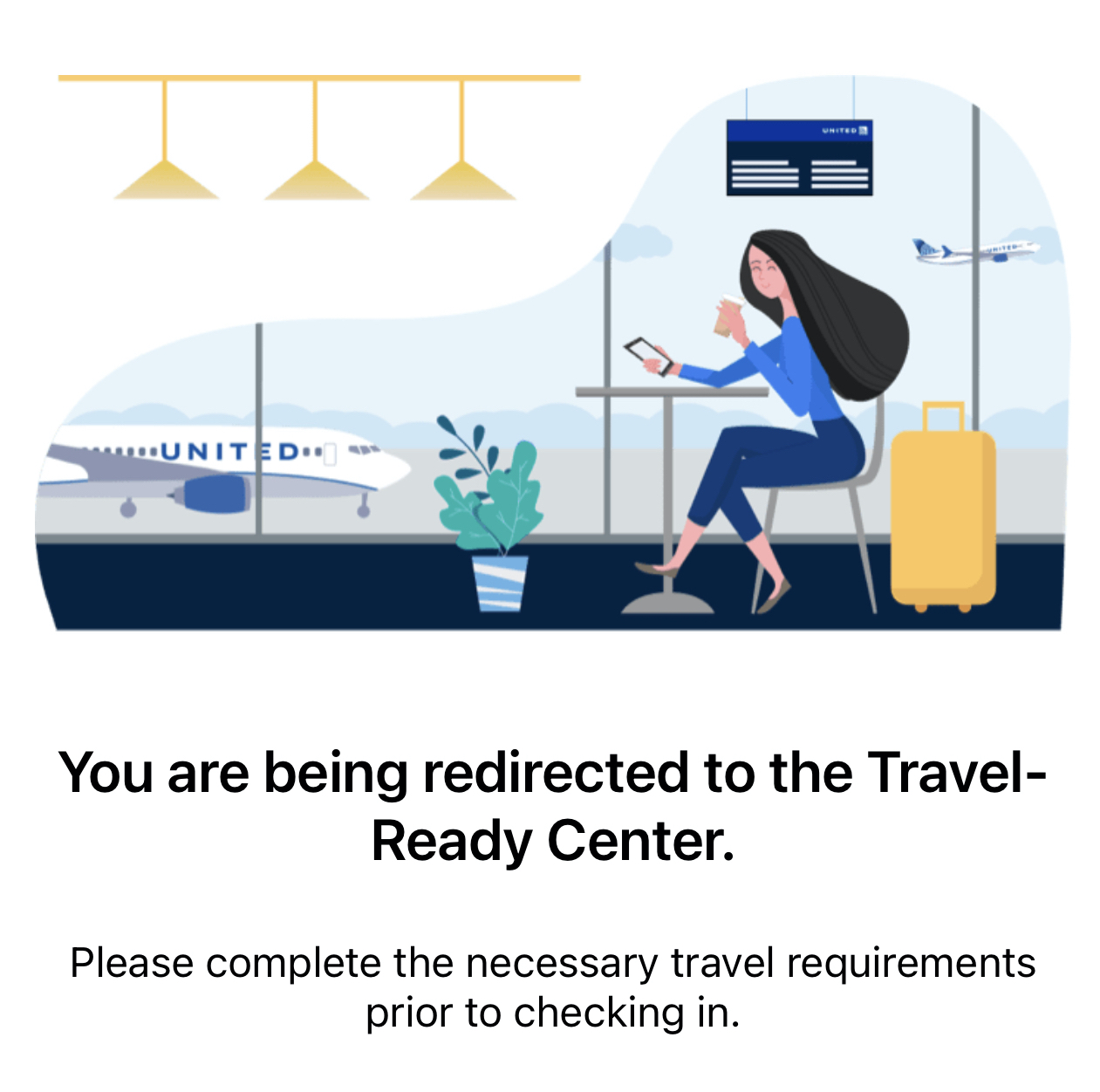 United Airlines website using Corporate Memphis flat illustration style