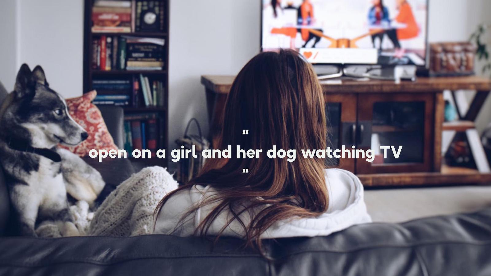 Open on a girl and her dog watching TV (Example 2)