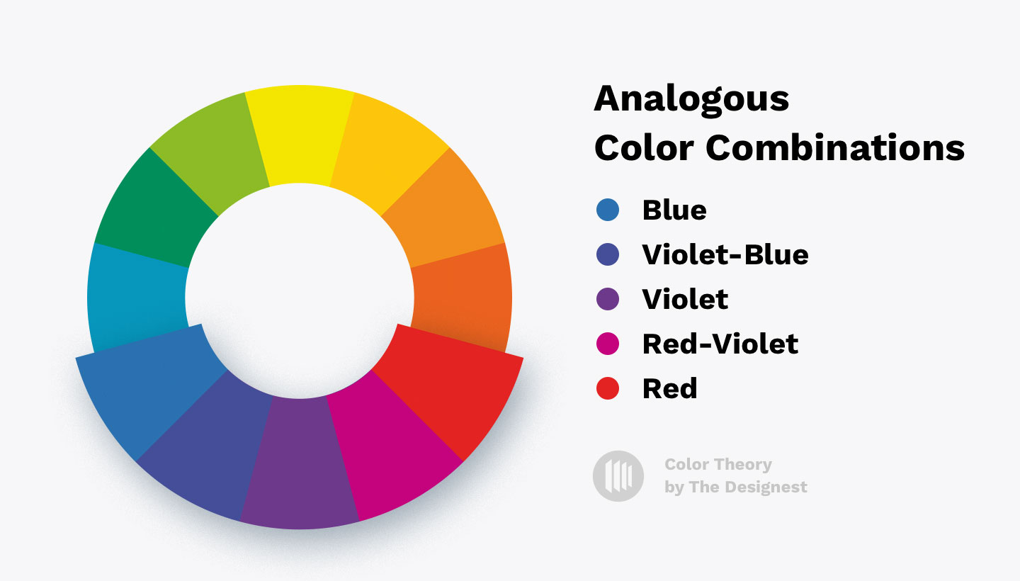 Analogous color combinations - Blue, violet-blue, violet, red-violet, red