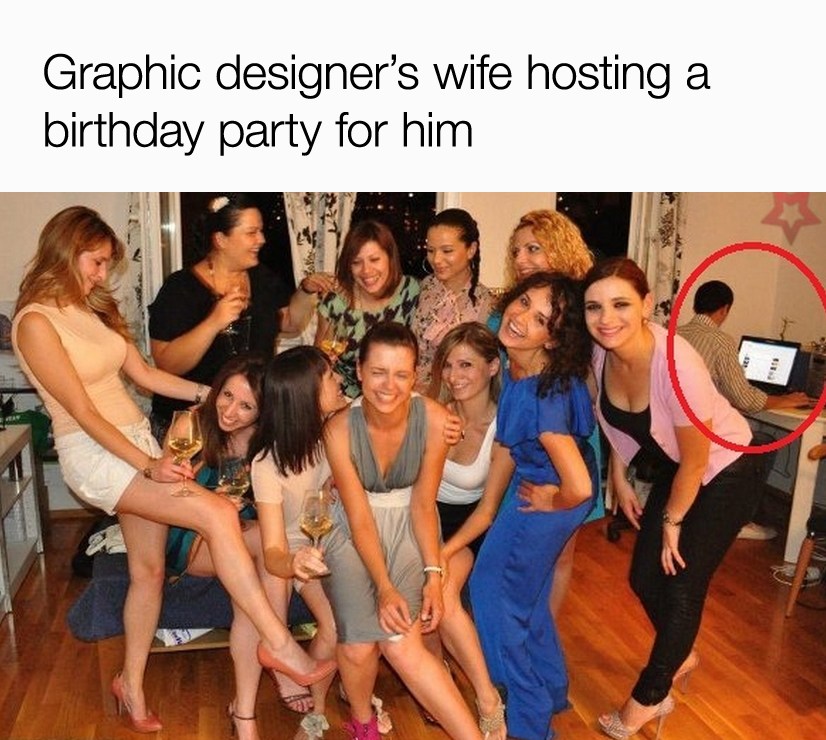 Graphic designer's wife hosting a birthday party for him
