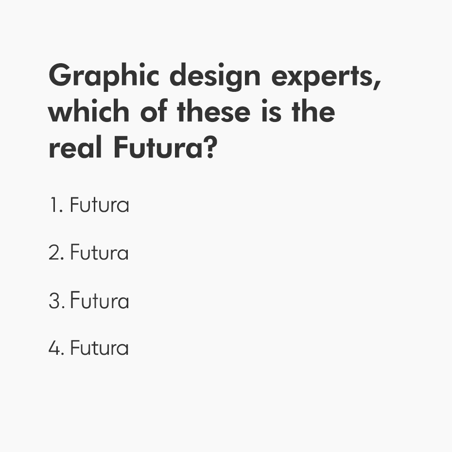 Futura font quiz comparing four similar typefaces