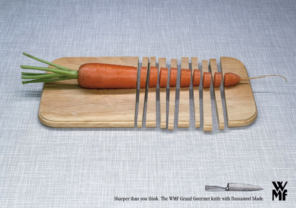 Creative Ads: WMF Grand Gourmet Knife - Sharper thank you think.