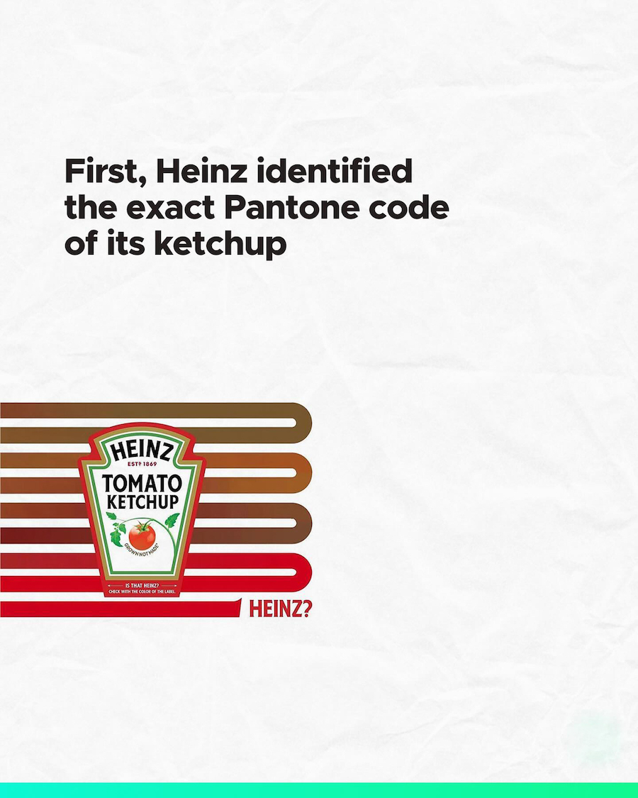First, Heinz identified the exact Pantone code of its ketchup
